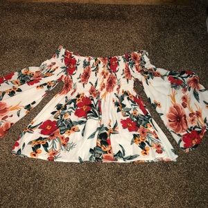 off the shoulder floral shirt